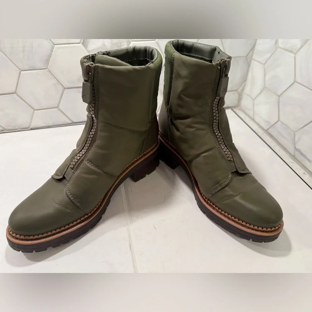 Sam Edelman Jalissa Army Green Waterproof Puffer Boots Leather & Fabric Size 6.5
